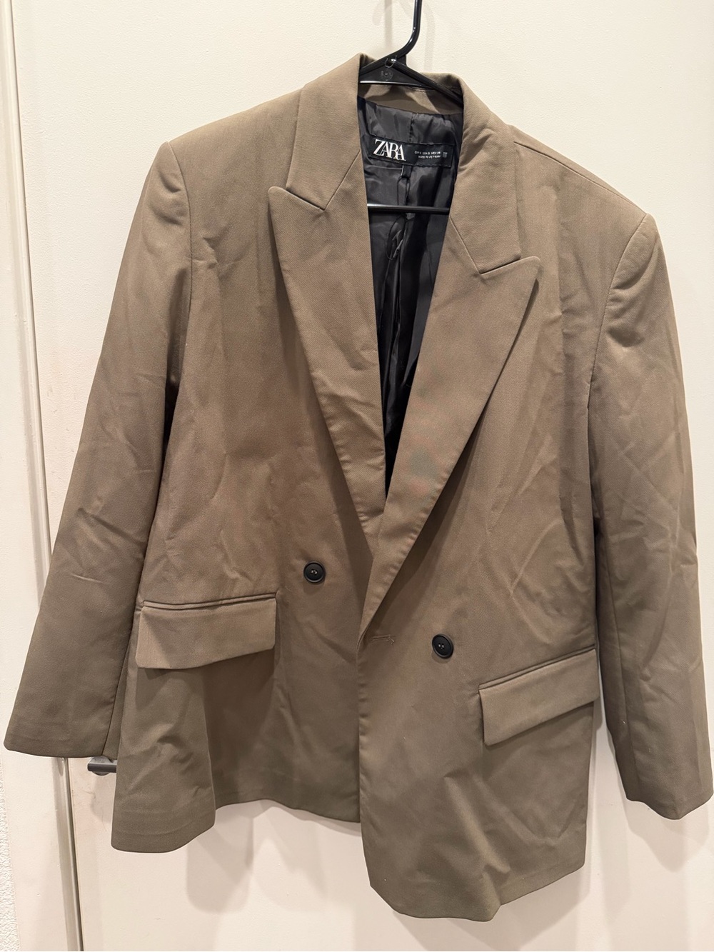 Zara Olive Double-Breasted Trench Blazer